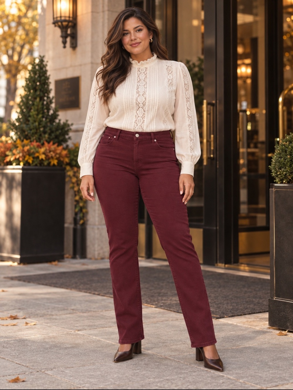 Chico’s Burgundy Slim Straight Leg Jeans Women’s 14R NWT Colored Denim